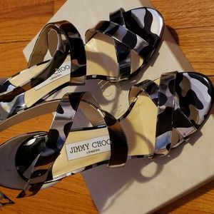 Jimmy Choo Lottie Camo Leopard Silver Black Heels